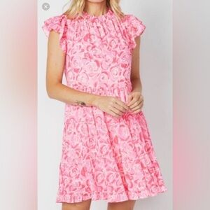 Sail to Sable rose print Floral Pink and White Dress sz XS